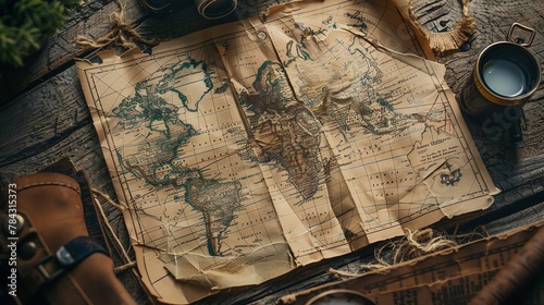 An adventure themed exploration with a vintage map, with ample edges for overlaying additional content photo