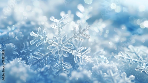 Artistic representation of unique and pristine snowflakes, embodying the essence of winter