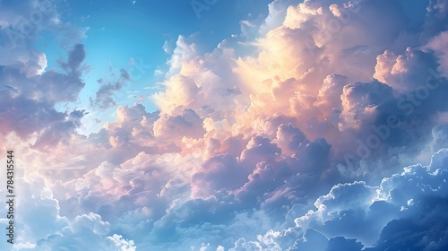 Tranquil Cloudy Sky Panorama: A Fluffy Cloud Texture Background © kiatipol