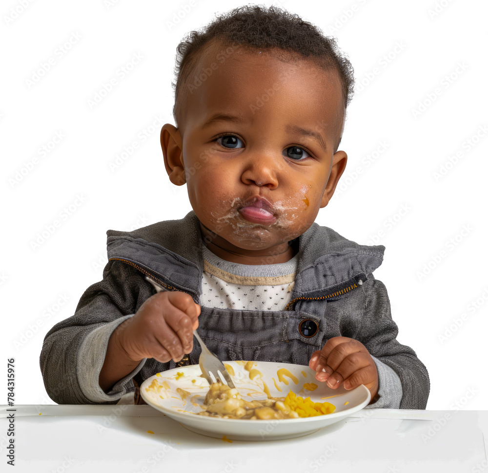 Black baby showing satisfaction after a tasty meal cut out png on transparent background Black baby showing satisfaction after a tasty meal cut out png on transparent background