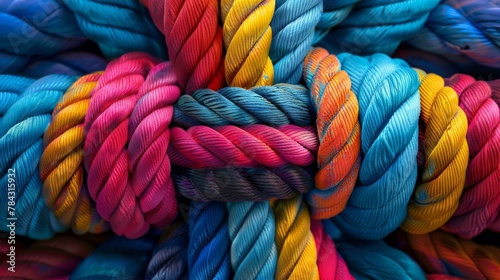 Colorful intertwined ropes in a detailed knot photo