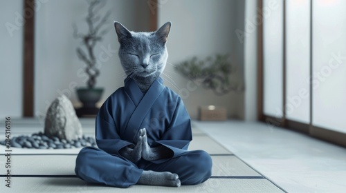 Russian Blue cat in meditat...
