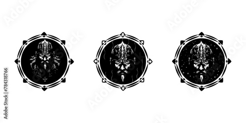 Set Of Vikings With Shield Logo Design Vector Illustration