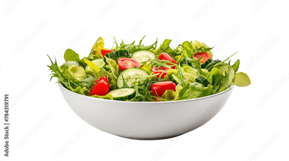 Salad bowl with spinach, cherry tomatoes, isolated on transparent and white background.PNG image.	