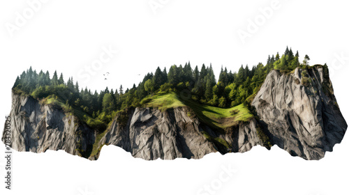 Mountain on the island isolated on transparent and white background.PNG image.	