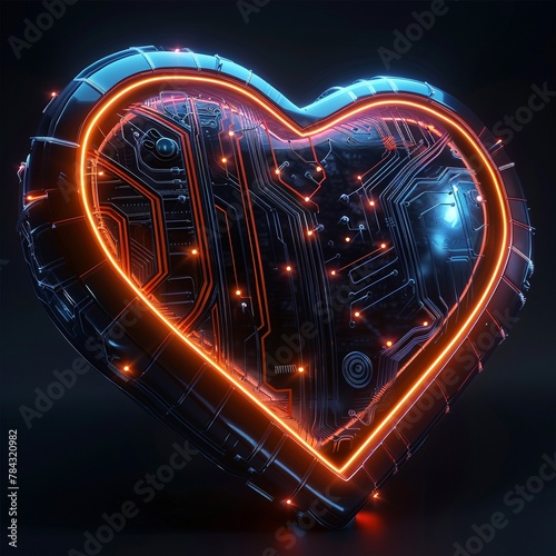  a futuristic cybersecurity shield in the shape of a heart, incorporating scifi elements like glowing circuits and digital patterns 