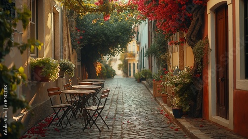 Charming European Alley in Autumn