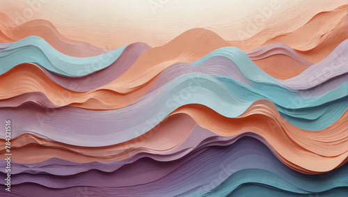 Bright horizontal abstract wave background with cyan, salmon, and lavender colors, suitable for adding depth and interest to designs.