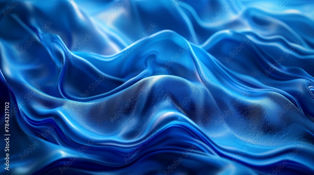 Fototapeta premium Silky blue fabric waves in an abstract design