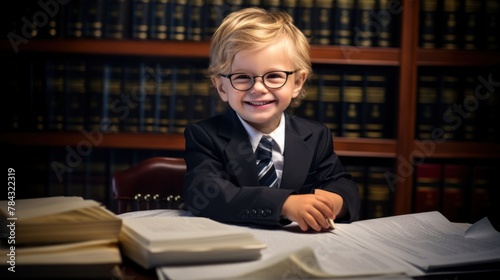 Little boy dreaming to be a lawyer. photo