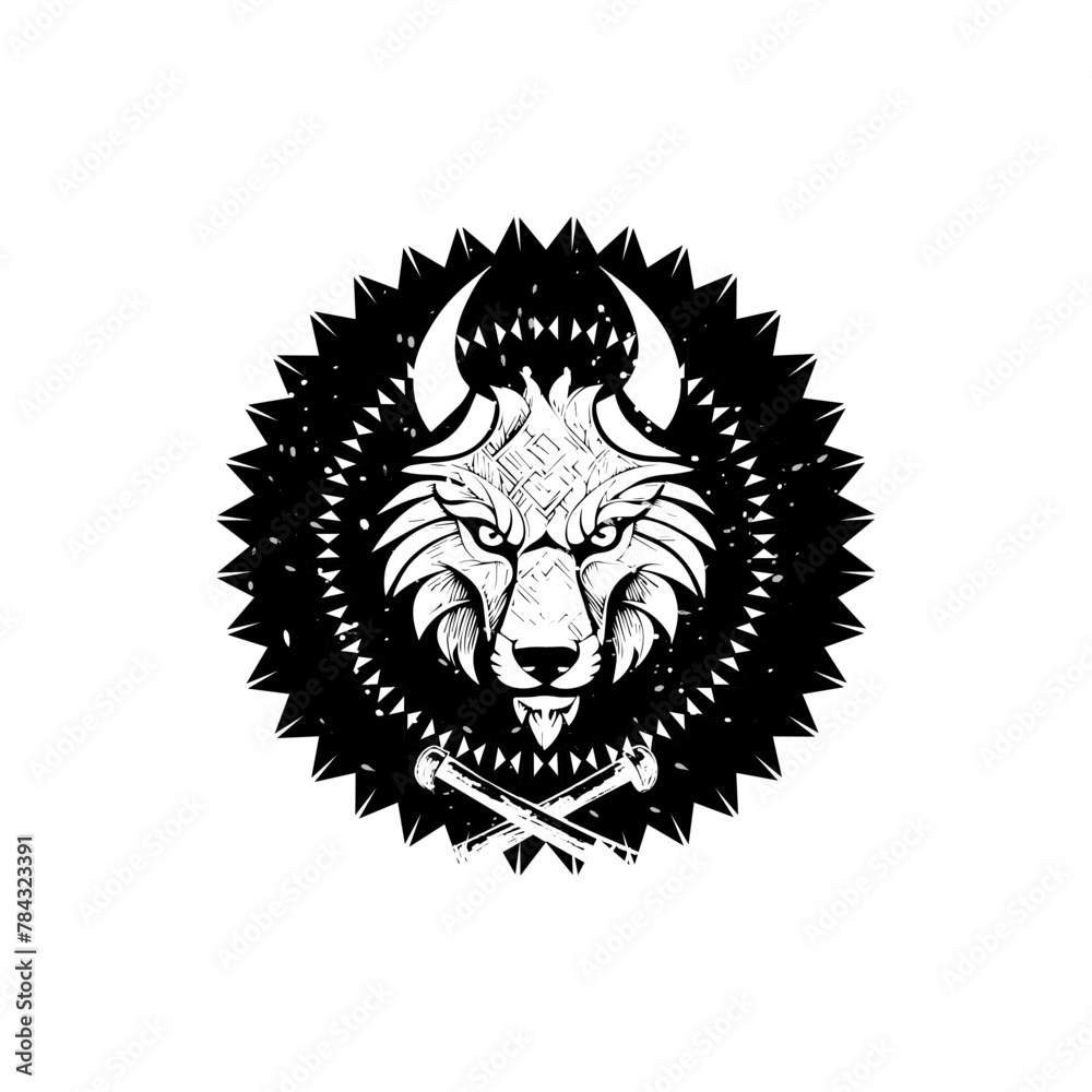 Fototapeta premium Wolf Logo Design with Crossed Machete. Emblem Logo Design