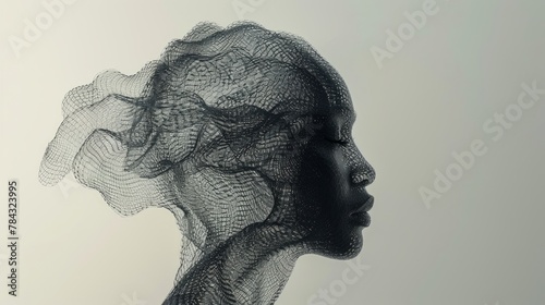 Abstract black wireframe face profile against white
