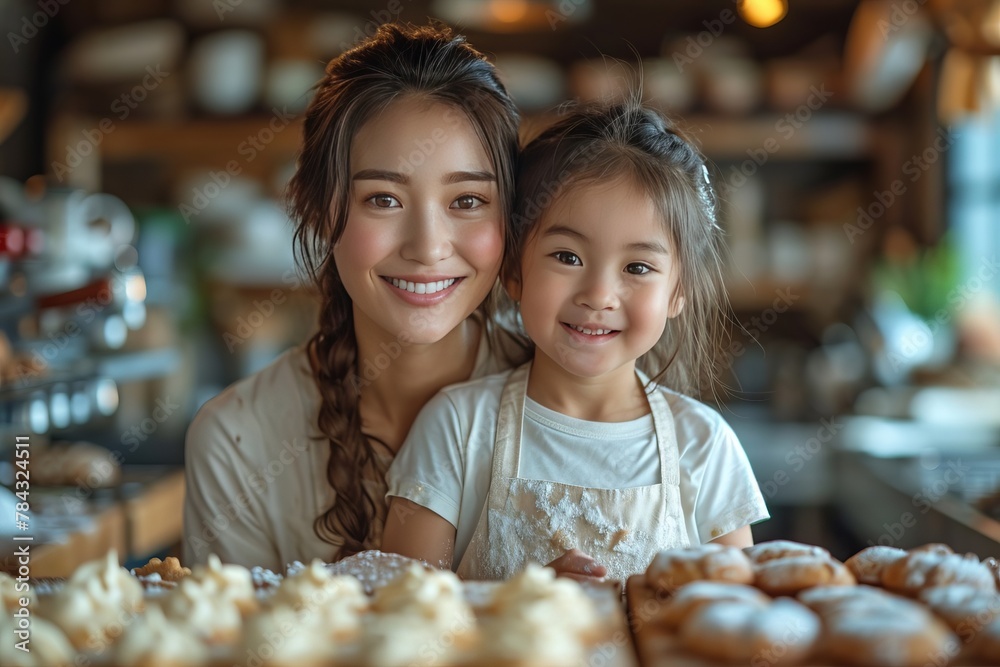 お菓子を作る親子 お菓子を作る親子