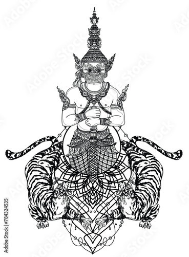 Tattoo art thai giant and tiger pattern literature drawing sketch