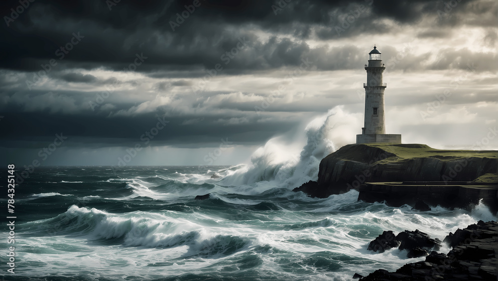 Storm Sea with Lighthouse