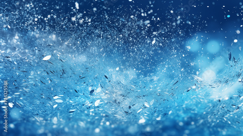 abstract horizontal blue background with flying confetti similar to snowflakes. dynamic blue background with small particles