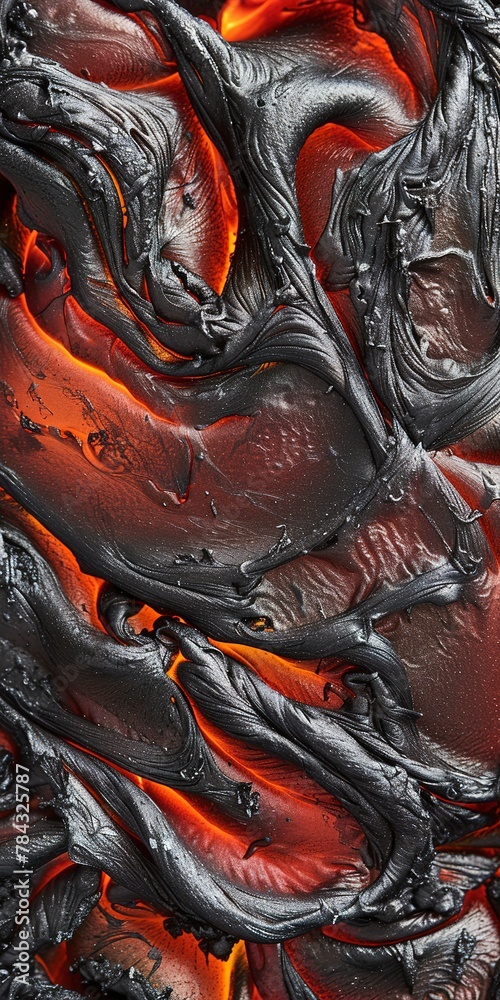 Pahoehoe lava, close up, smooth and ropey texture, heat shimmer - obrazy, fototapety, plakaty 