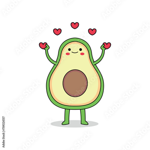 Cute avocado fruit cartoon character spreading love doodle