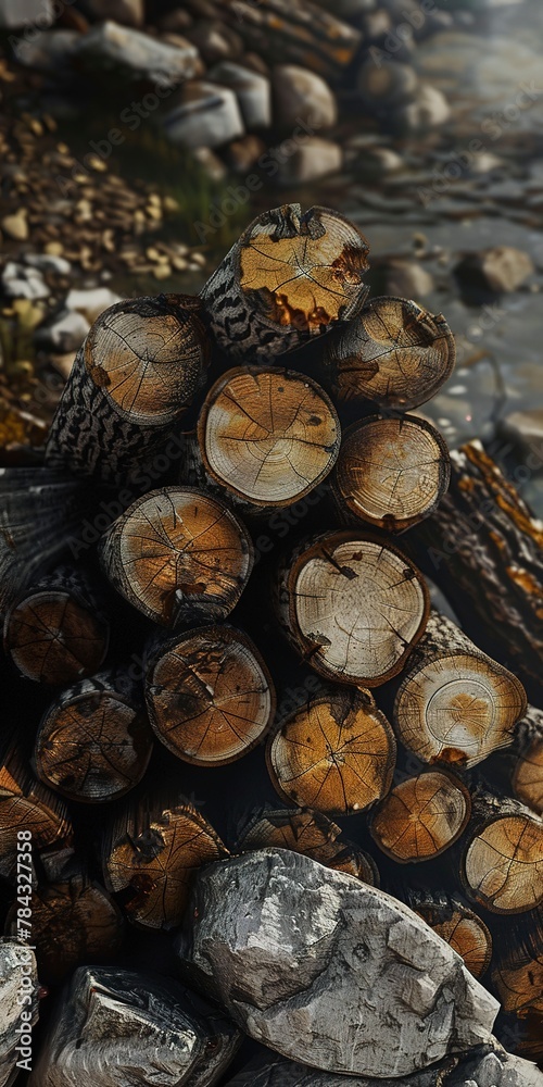 Log pile next to mountain lodge, close up, ready for the fireplace Log pile next to mountain lodge, close up, ready for the fireplace