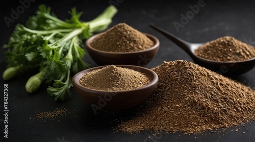 Celery seed powder on a black background.