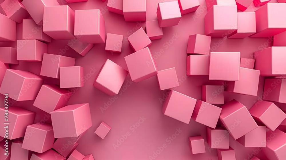 Scattered pink cubes on a monochromatic background. Scattered pink cubes on a monochromatic background.