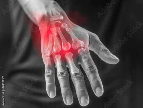 Digital Image of Hand with Highlighted Painful Area.