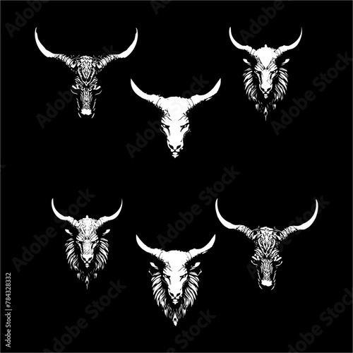 Set Of Goat And Animal Head Logos. Symbols For Tattoos, Emblems ,or Logos, Isolated On A Black Background.