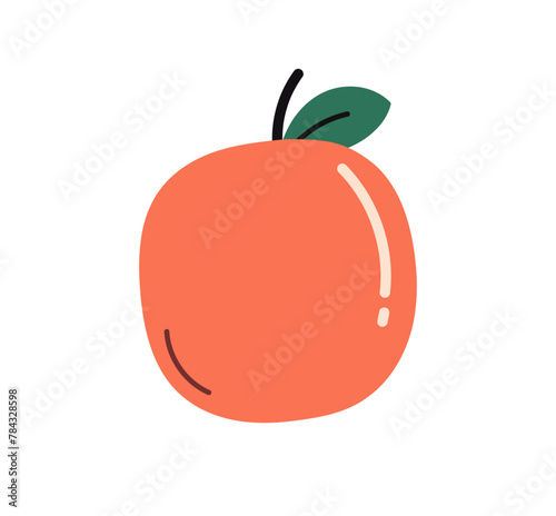 Fresh apple and leaves, natural organic snack, healthy vitamin food, whole ripe fruit with stem, natural ripe eating food, garden fruit flat vector illustration.	
