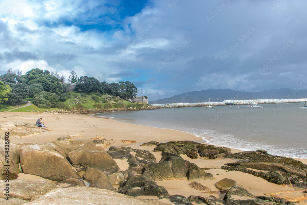 At Baiona - Spain - on november 2023 - landscape of the coast of Galicia on Atlantic ocean