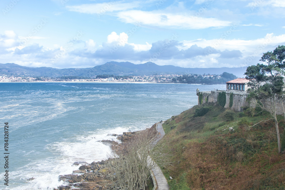At Baiona - Spain - on november 2023 - old fortress of monte boi or monte real, overlooking the city and sea