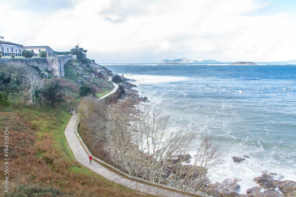 At Baiona - Spain - on november 2023 - old fortress of monte boi or monte real, overlooking the city and sea