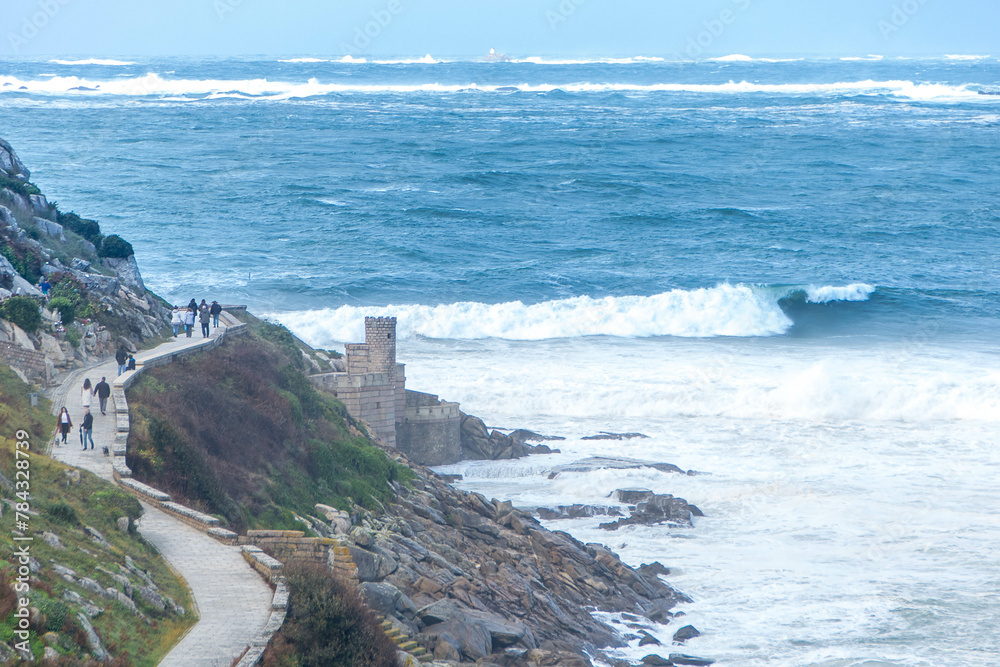 At Baiona - Spain - on november 2023 - old fortress of monte boi or monte real, overlooking the city and sea