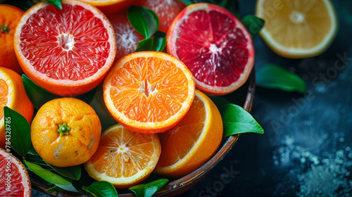 Vitamin C power  Colorful citrus fruits in a bowl for the immune system