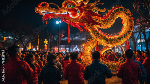 Dragon Dance in a Vibrant Lantern Festival