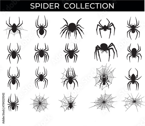 Collection of Spider Silhouettes on White Background © Gayyka01
