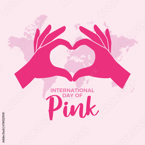 International Day of Pink in April poster vector illustration. Hand heart love gesture pink silhouette icon vector. Template for background, banner, card. Against bullying, discrimination, homophobia
