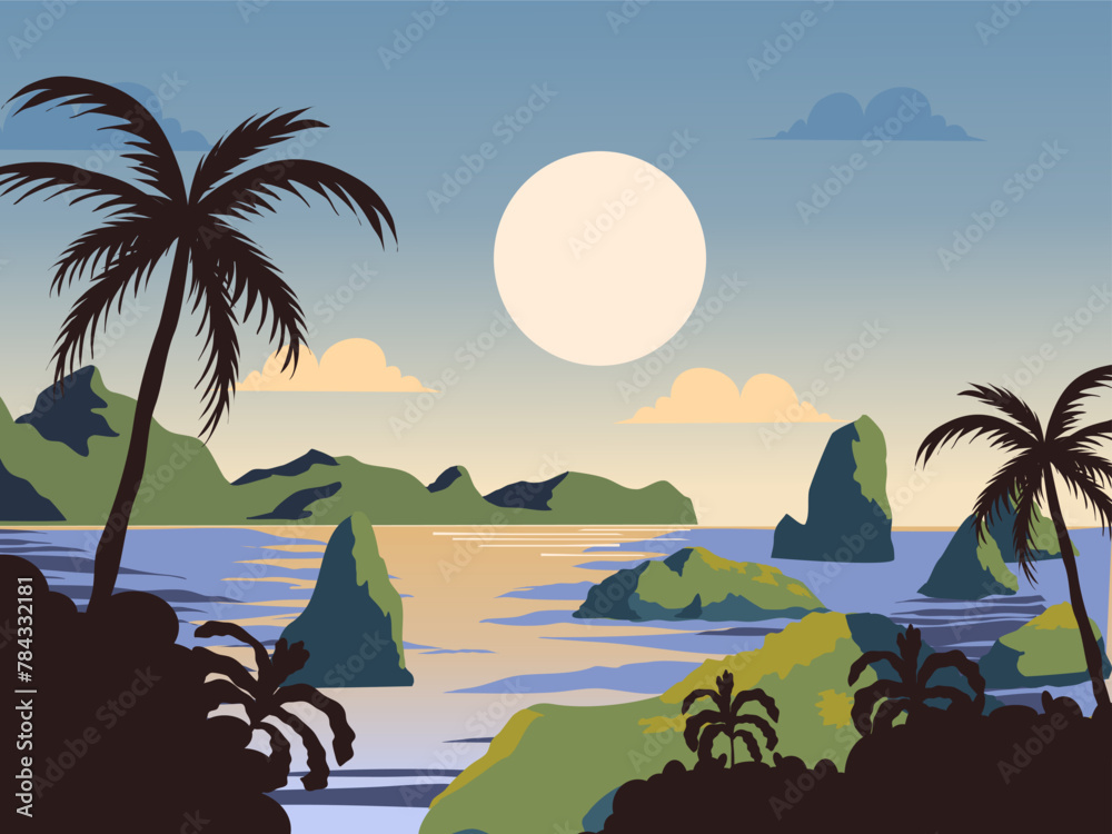 Beach landscape flat illustration