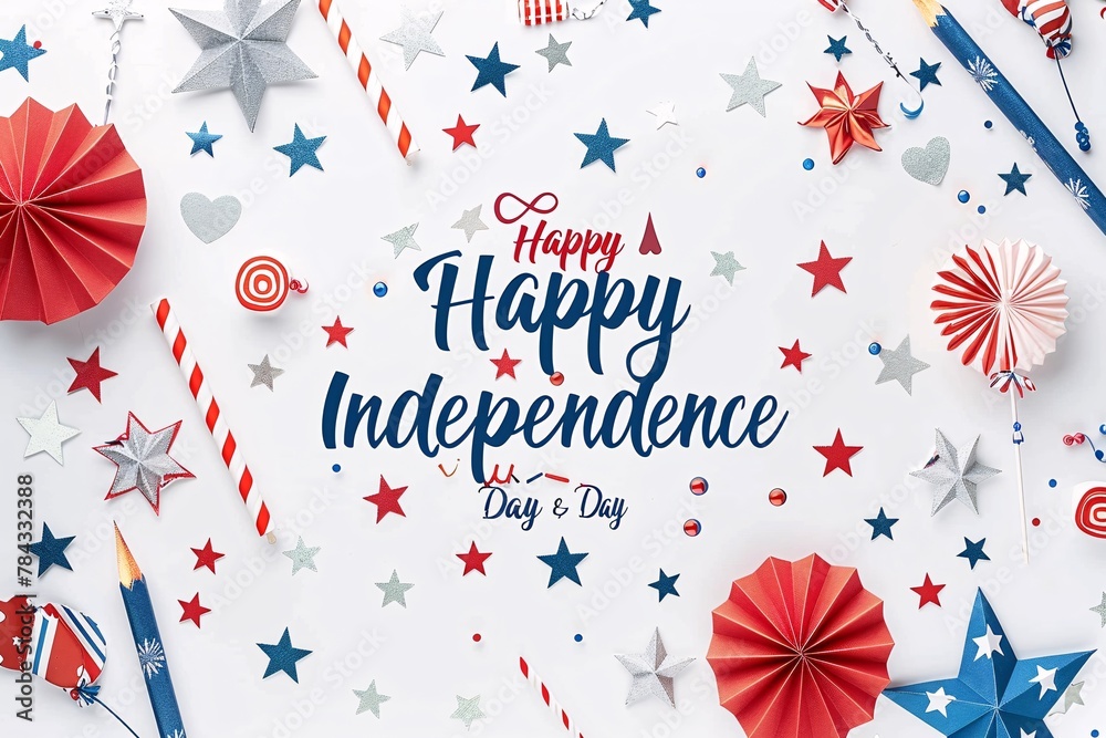 Obraz premium Various red, white, and blue decorations arranged on a white background
