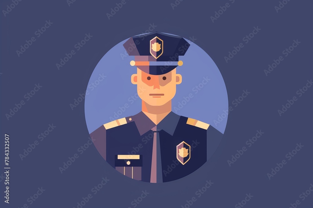 Stylized digital illustration of a police officer with a focus on uniform details and a badge, maintaining a professional demeanor