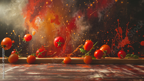 La Tomatina Product Montage: Tomato Sauce Splatter Background photo