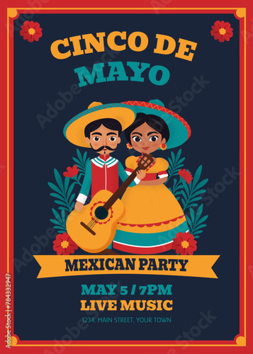Hand drawn cinco de mayo vertical poster template.  Viva Mexico.  Independencia. Party