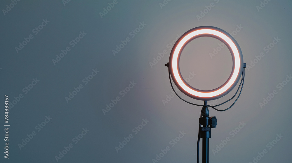 Round studio lamp or room spotlight with soft light for comfortable indoor lighting on gray background Round studio lamp or room spotlight with soft light for comfortable indoor lighting on gray background