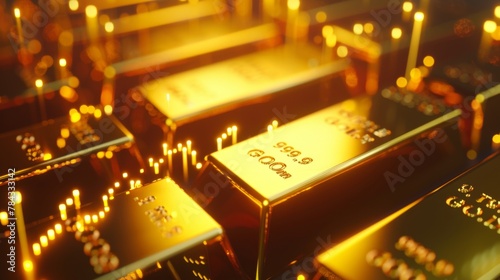 banner of gold bars on financial gold price graph 3d illustration