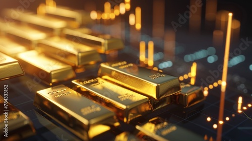banner of gold bars on financial gold price graph 3d illustration