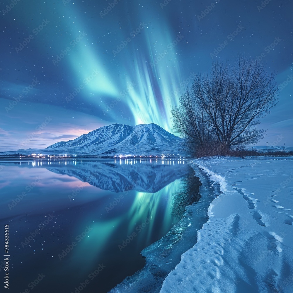 Ice Reflectig Light Glaciers reflecting the aurora, a dance of light and ice, silent ...