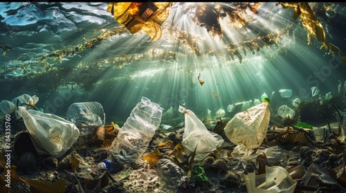 Problem of plastic pollution under the sea photo