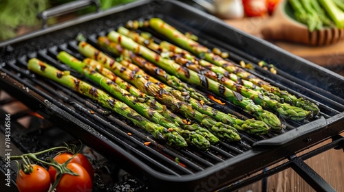 Seasoned Asparagus Grilling on Stove Top Grill Pan