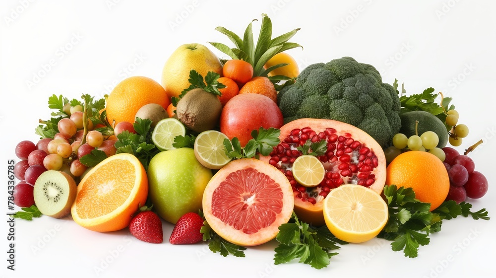 Diverse Fresh Fruits Collection on White Backdrop Diverse Fresh Fruits Collection on White Backdrop