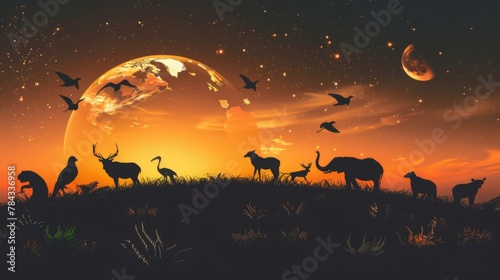 wildlife silhouette on earth wildlife conservation concept
