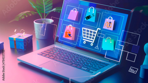 Web interface or online store. Concept of online shopping, search for online offers, discounts and sales.